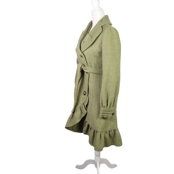 Prima Donna sage green textured frilly mid length coat S - Picture 3 of 9